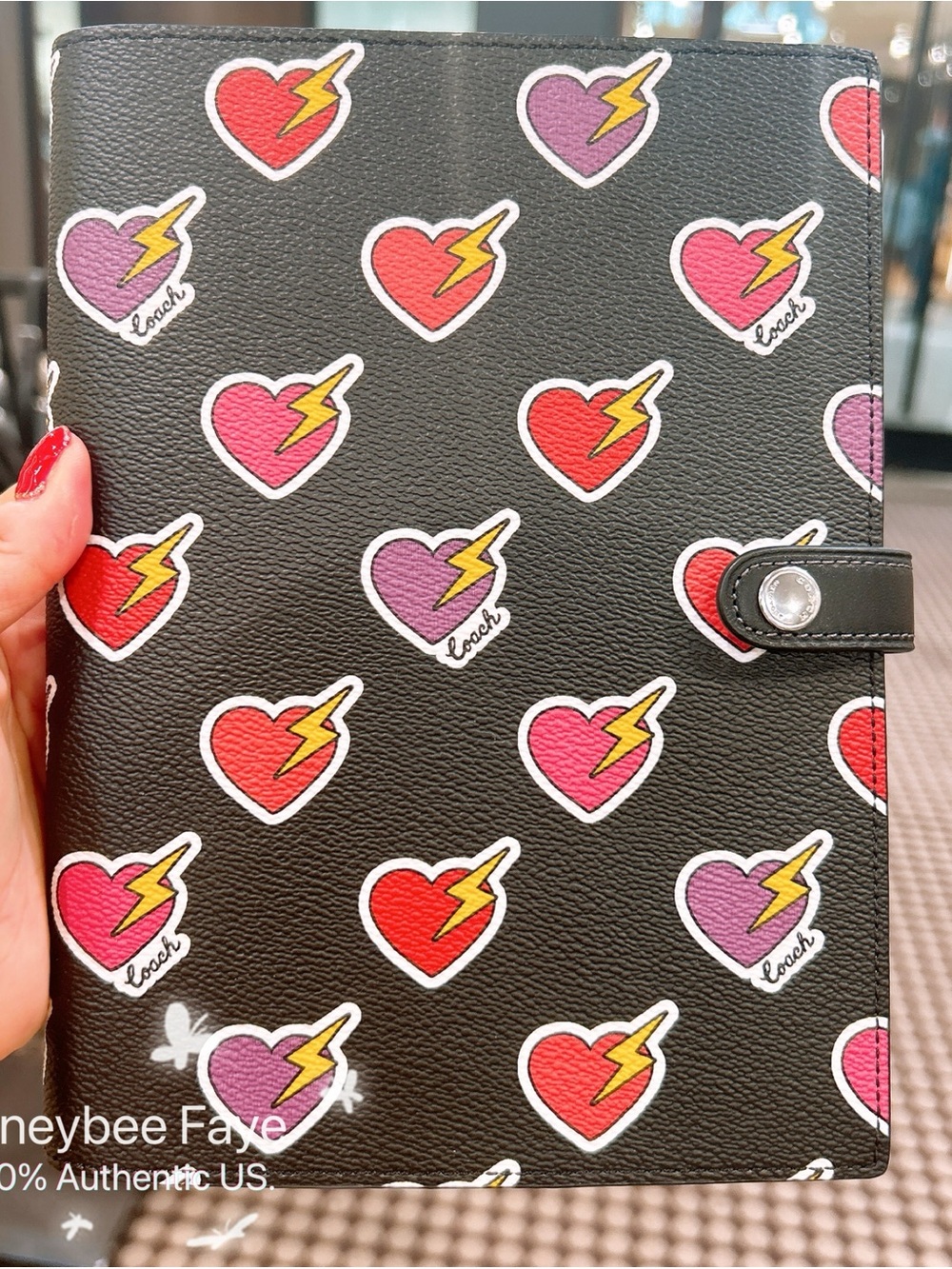 Coach Black Notebook Cover with Red & Purple Lightning Hearts